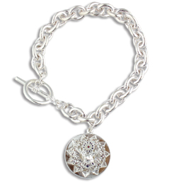 Silver Bracelet with Rhinestone Emblem